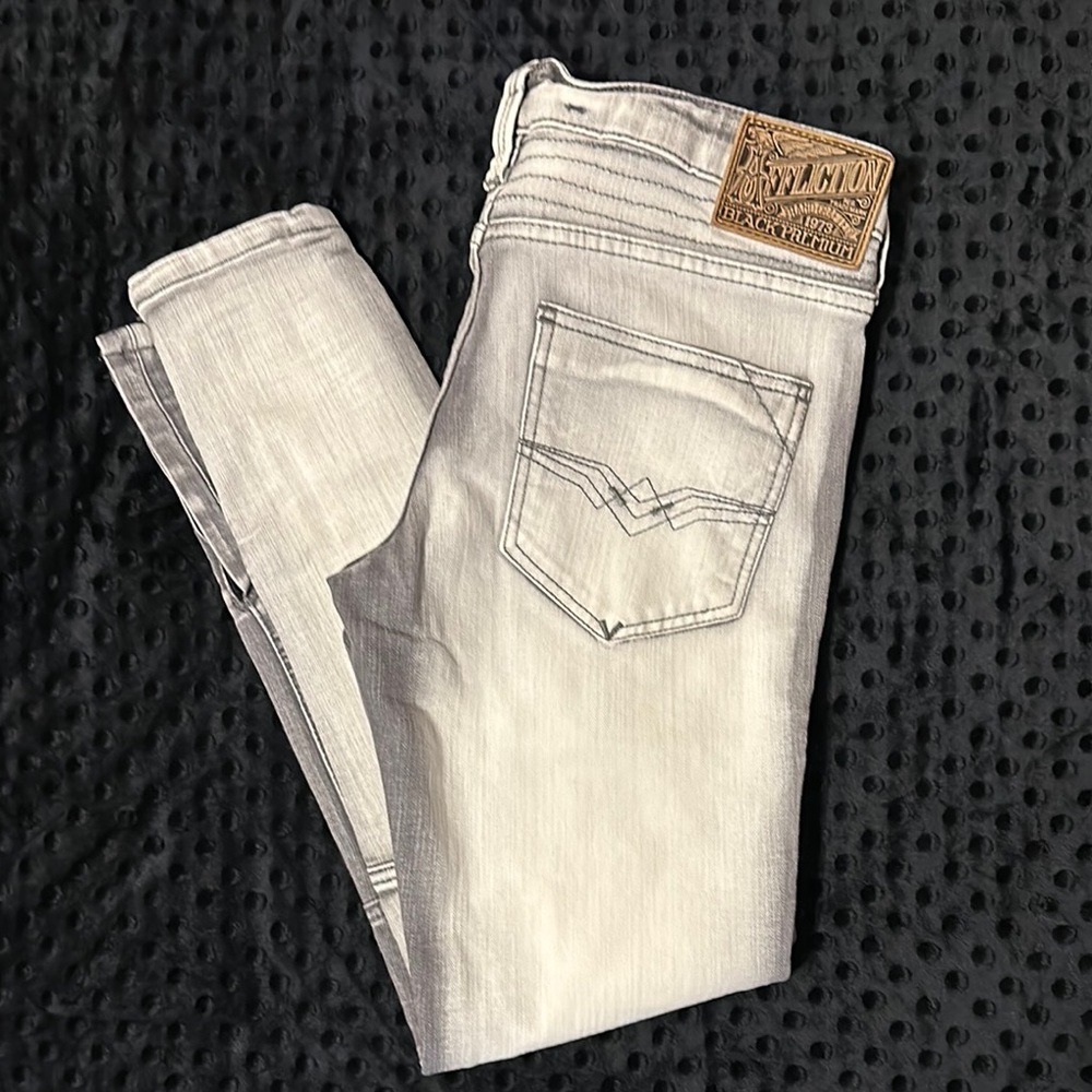 AFFLICTION Raquel Grey Wash Skinny Jeans Zip Ankles 28